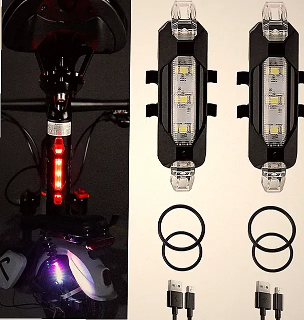 2 Pack USB Rechargeable LED Bicycle Rear Lights Cycling Bike Taillight Safety La
