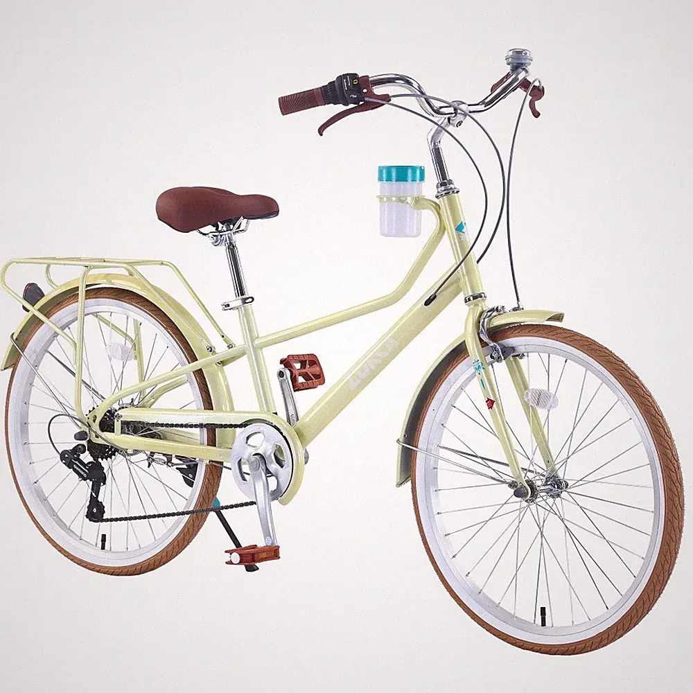 24 Inch Women's Cruiser Bike ,6 Speed Step-Through Commuter Bicycle w/ Rear Rack