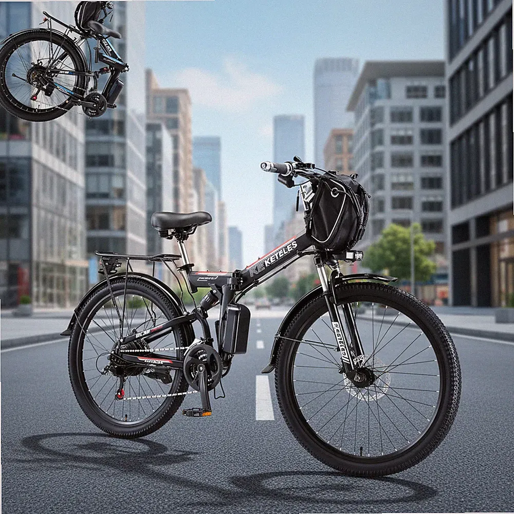26" Thin Tire Folding Electric Bicycle 1000W/48V/20AH Mountain Bike For Women