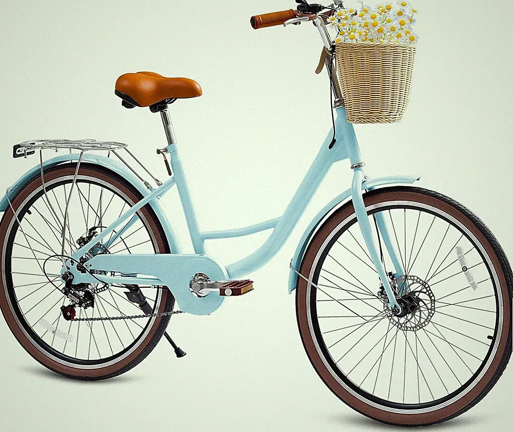 7-Speed Beach Cruiser Bike 24/26" City Bicycle w/Basket for Women Ladies Light
