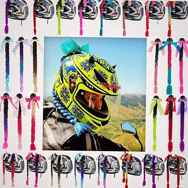 Bicycle Helmet Braids Hair Extension Motorcycle Pigtails Suction Cup Accessories