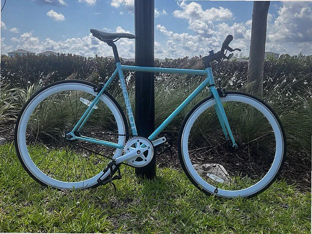 Big Shot Fixed-Gear Bicycle Turquoise White Wheels Minimalist Design