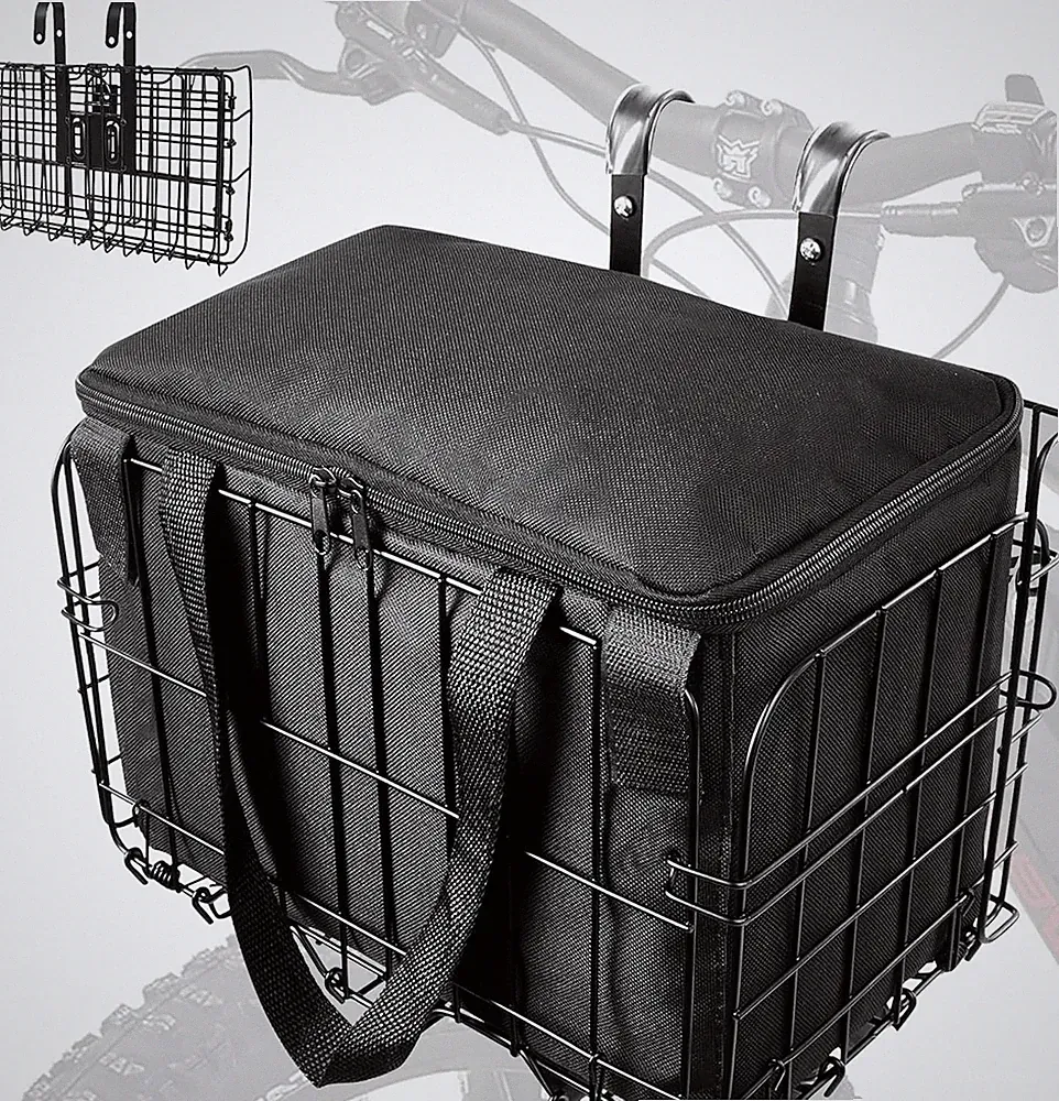 Bike Basket Front Folding Bicycle Basket with Removable Liner Bag, Quick Release