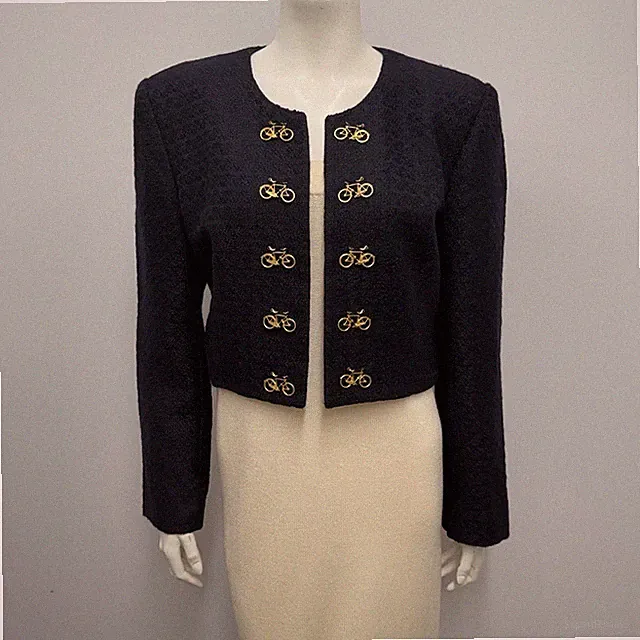 Vintage Cheap & Chic Moschino Jacket Black Gold Metal Bicycle Buttons I 46 US 12
