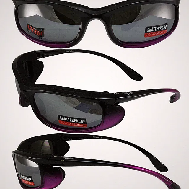 Womens Padded Wrap Around Motorcycle Sunglasses Pink Frame Flash Mirror Lens